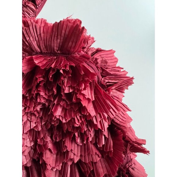 ASOS LUXE Oxblood Red Pleated Ruffle Plunge Neck Mini Halter Dress, Size 10 - Picture 7 of 16